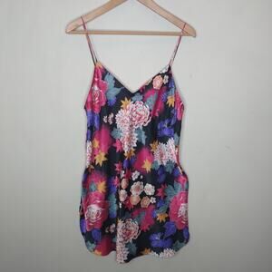 Vtg Natori Floral Satin Slip Dress 80s 90s